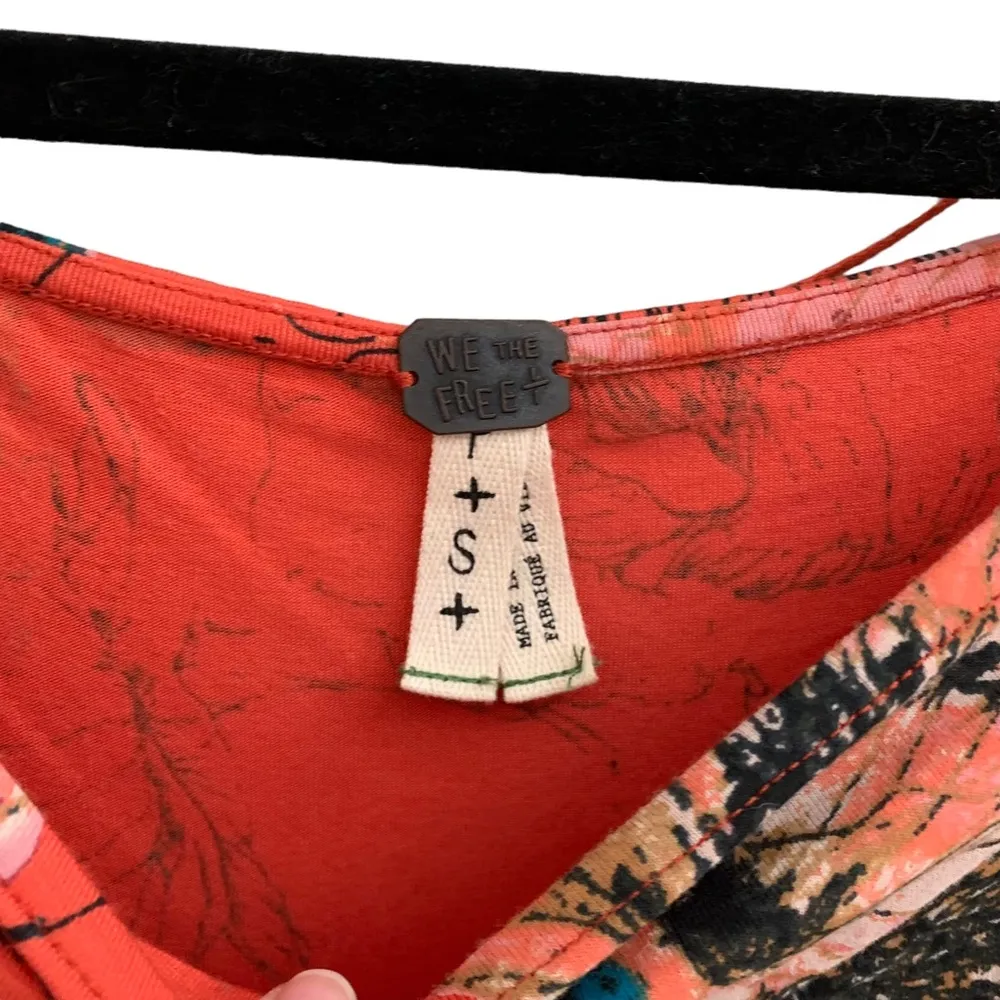 Free people dramatic bell sleeve orange floral boho off shoulder long sleeve top - Image 4