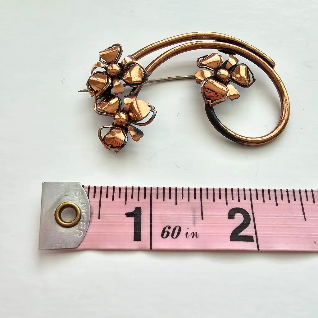 Renoir Copper Flower Petal Swirl Pin Brooch Brown - Image 3