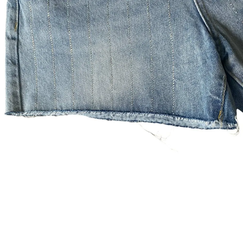 Twelve by Ontwelfth women's Large emmie denim light wash frayed sequin shorts - Image 8