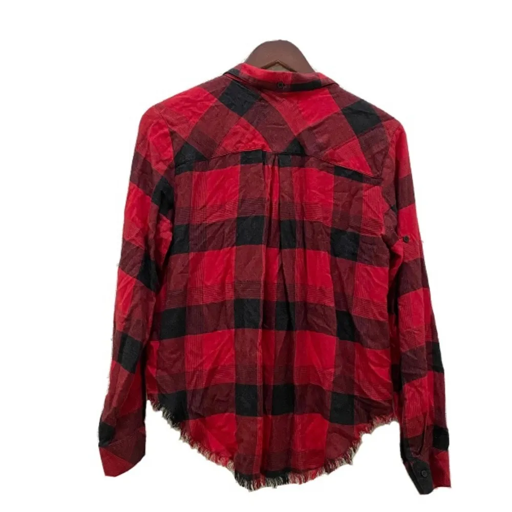 Cloth and Stone Red/Black Plaid Buffalo Check Frayed Hem Button Down Shirt S - Image 3