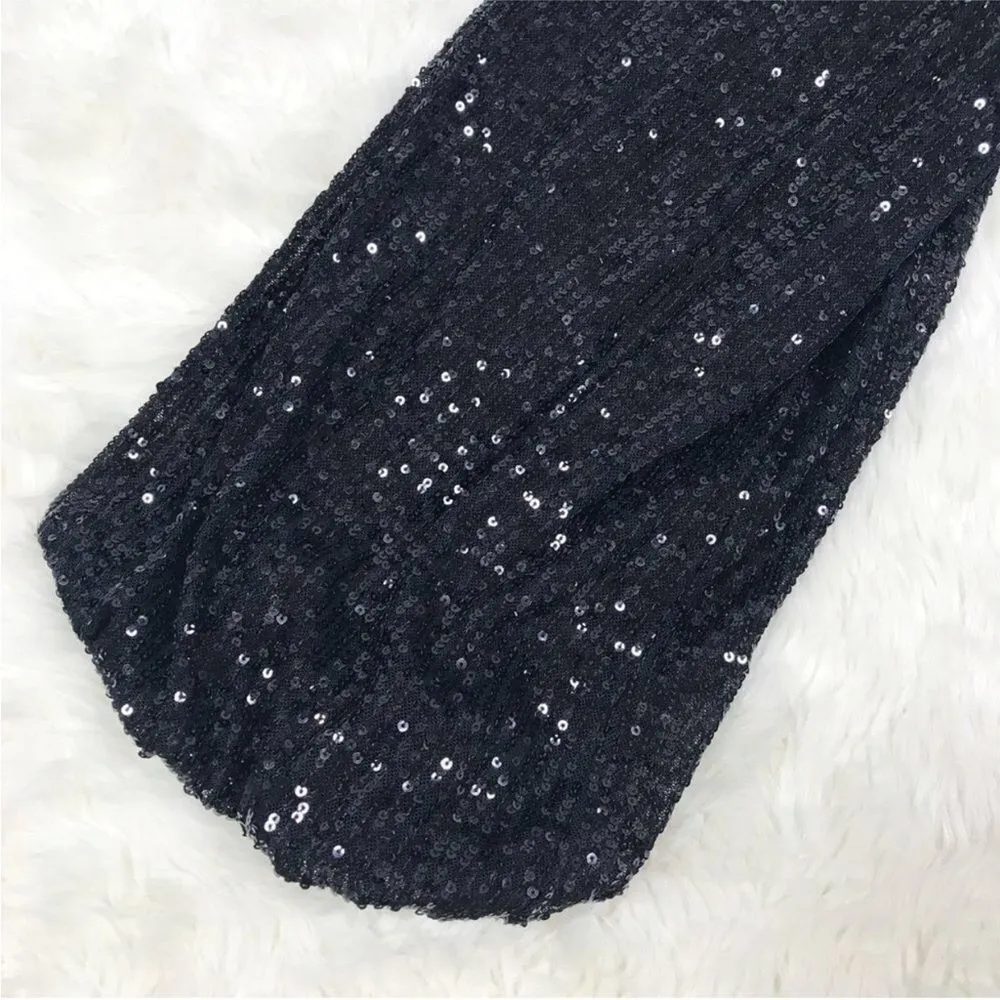 FREE‎ PEOPLE Black Wrap Sequin Romper Mini Dress Long Sleeves Low Cut Small New - Image 10