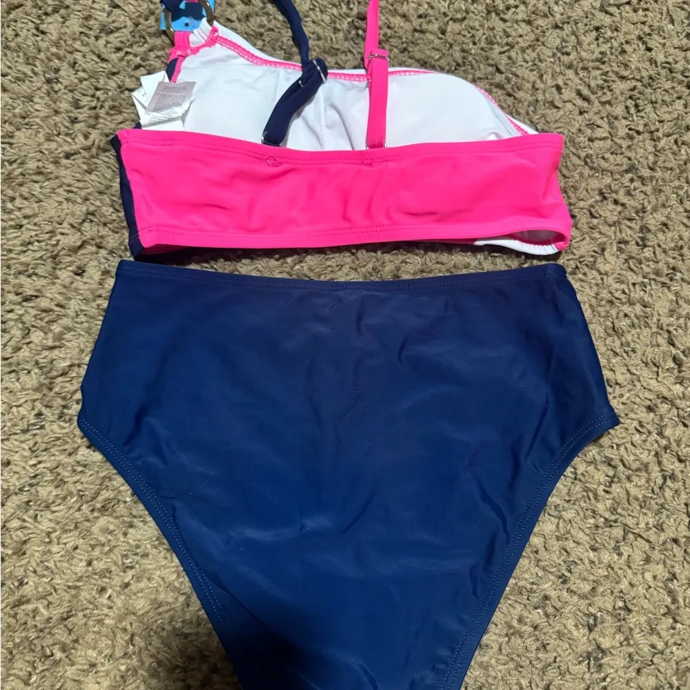 Colorblock Bikini Set - Pink, White, and Navy - Image 4