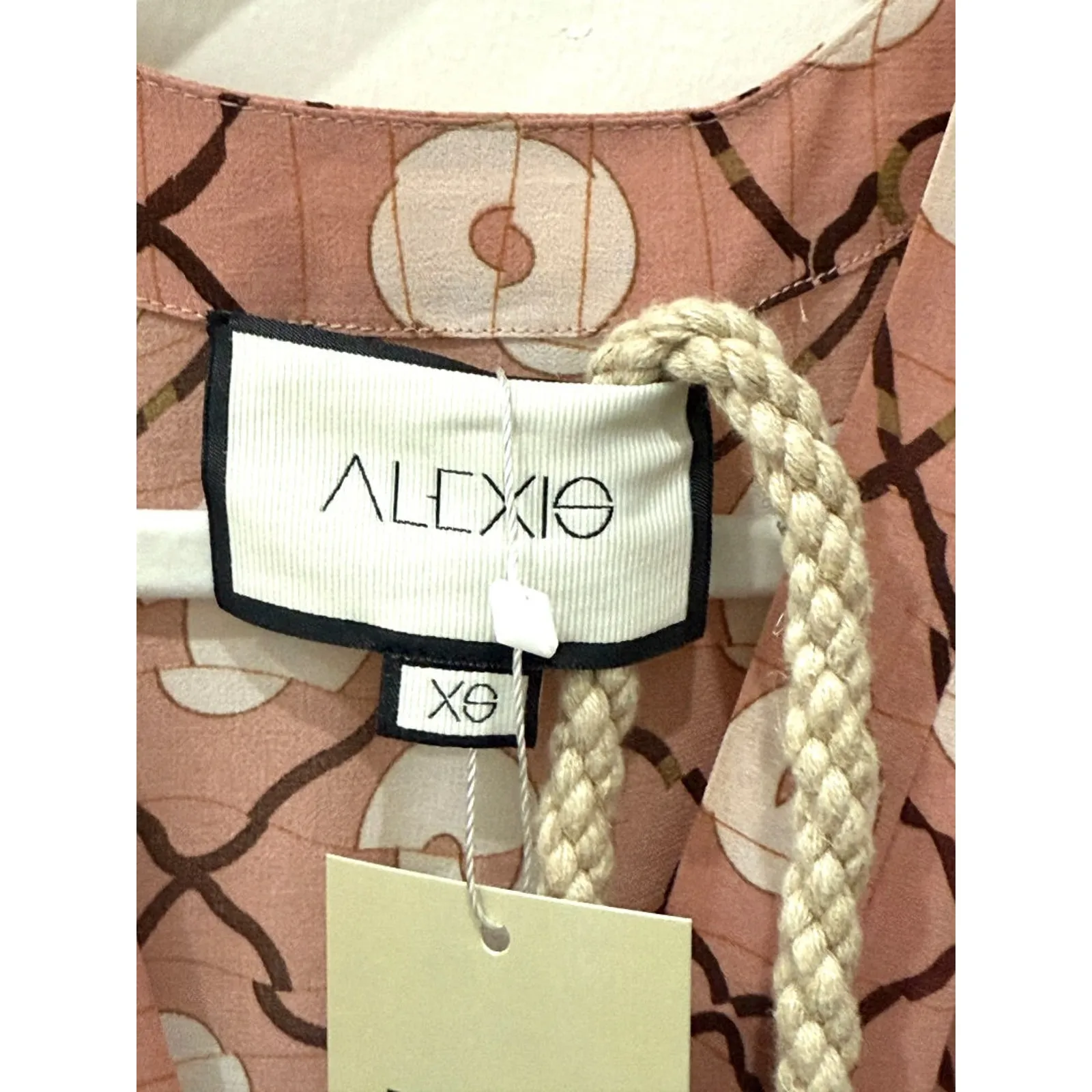 Alexis Sania Patterned Handkerchief Hem Midi Dress Blush White Women's Size XS - Image 4