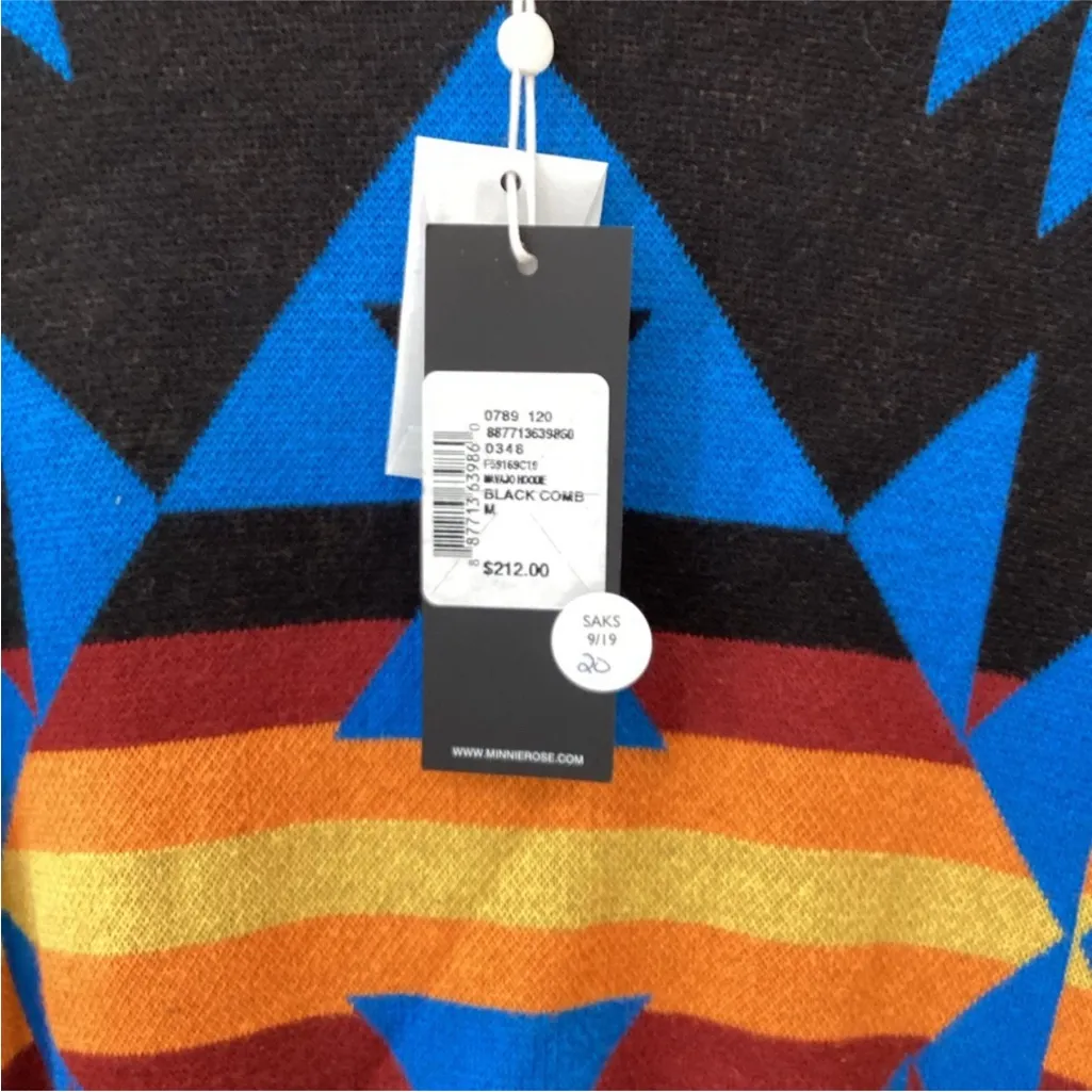 NWT Minnierose Southwestern Hoodie Sweater Cashmere Silk Blend Colorful size Med - Image 5