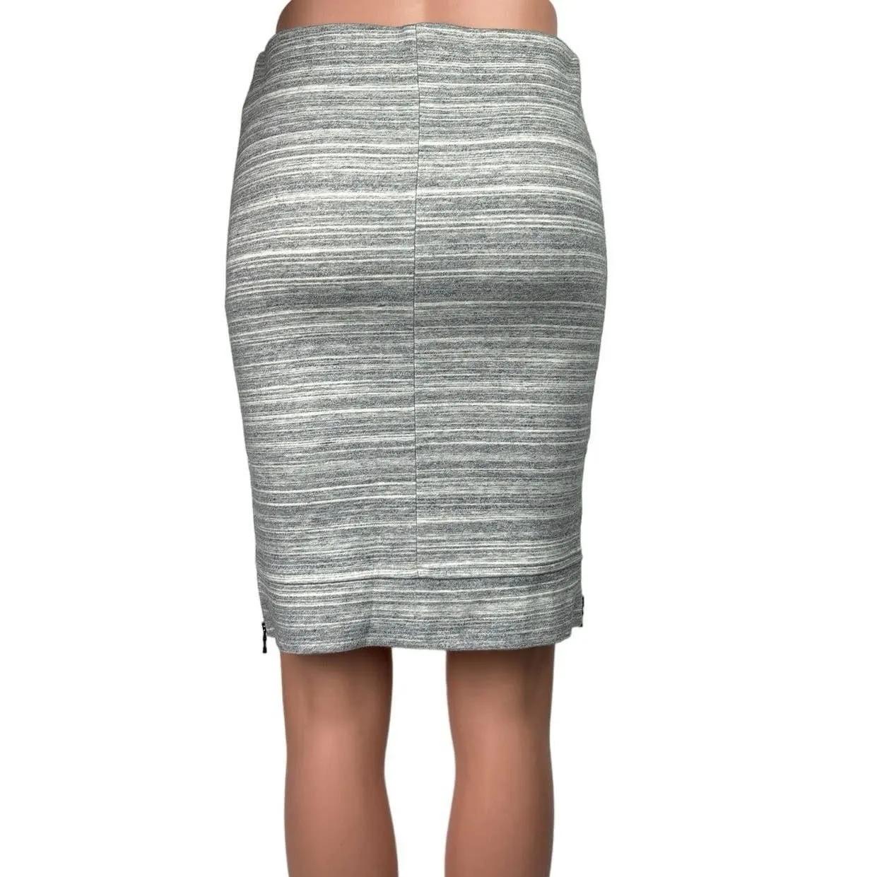 Ann Taylor LOFT Gray Knit Striped Straight Zipper Slit Bodycon Pencil Midi XXSP - Image 4