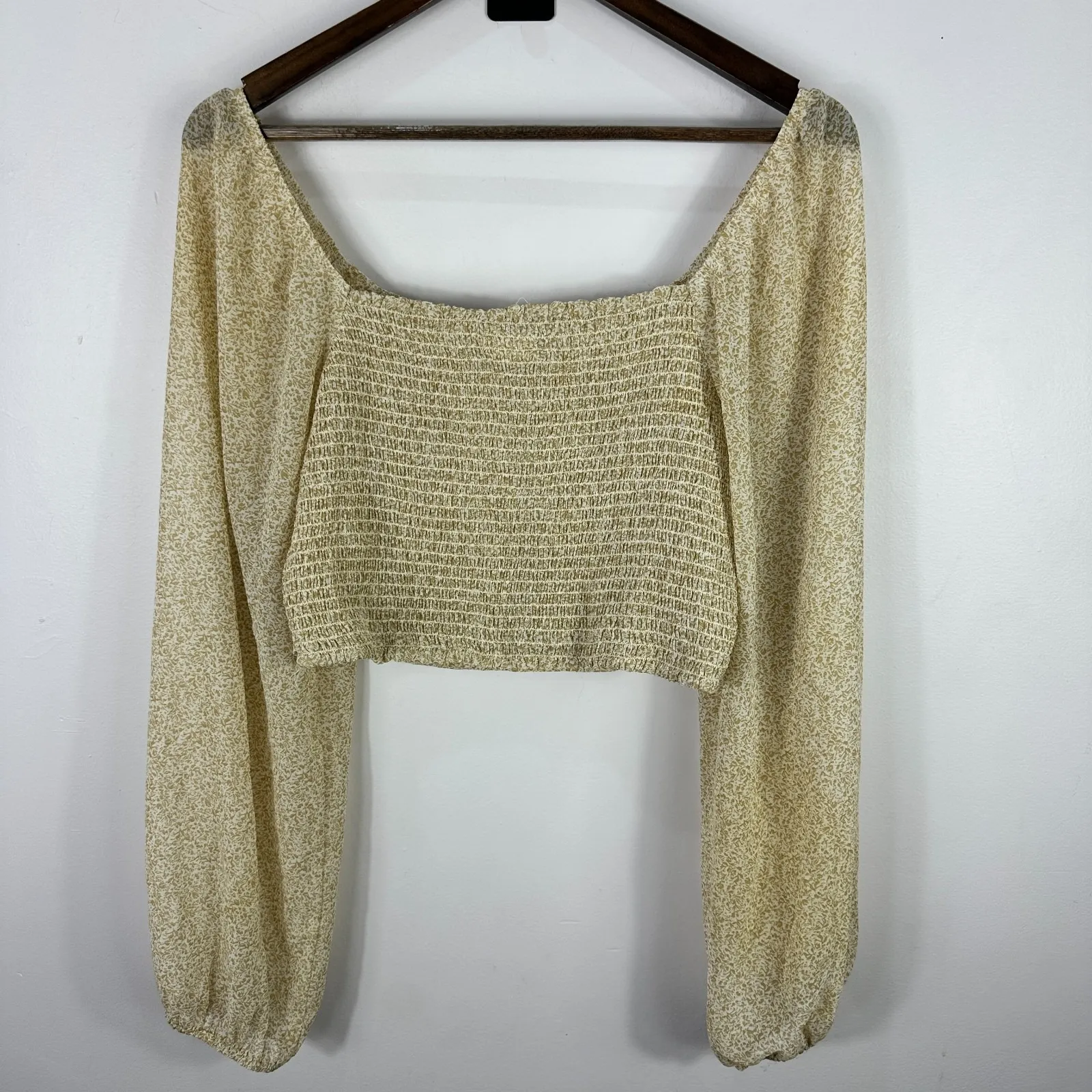 Altar'd State Top Women L Beige Floral Ruched Cottagecore Coquette Romantic Boho - Image 8