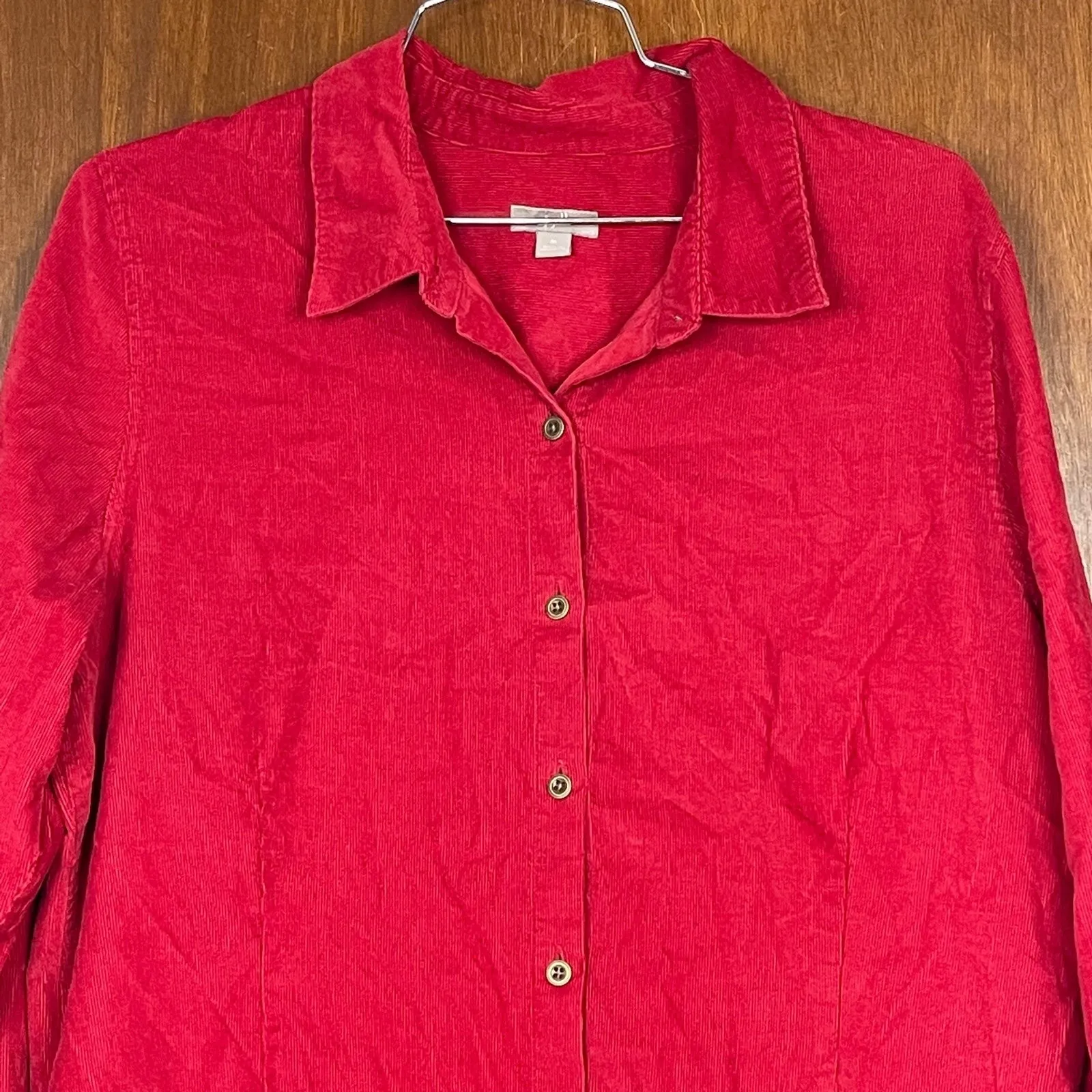 J. Jill Woman’s Red Button Down Corduroy Collared Shirt Size Medium - Image 2