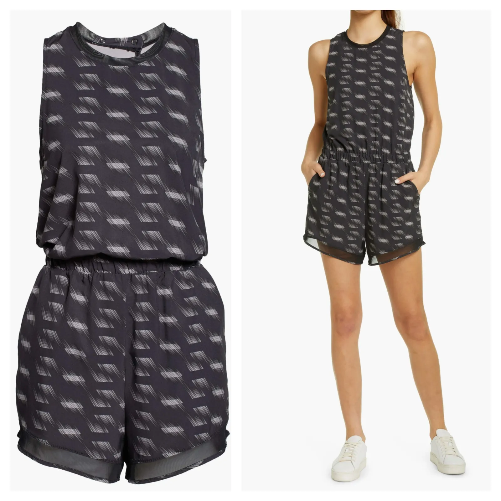 [Zella] Black Getaway Blouson Romper Crew Neck Elastic Waist Sporty Sz Medium M - Image 2