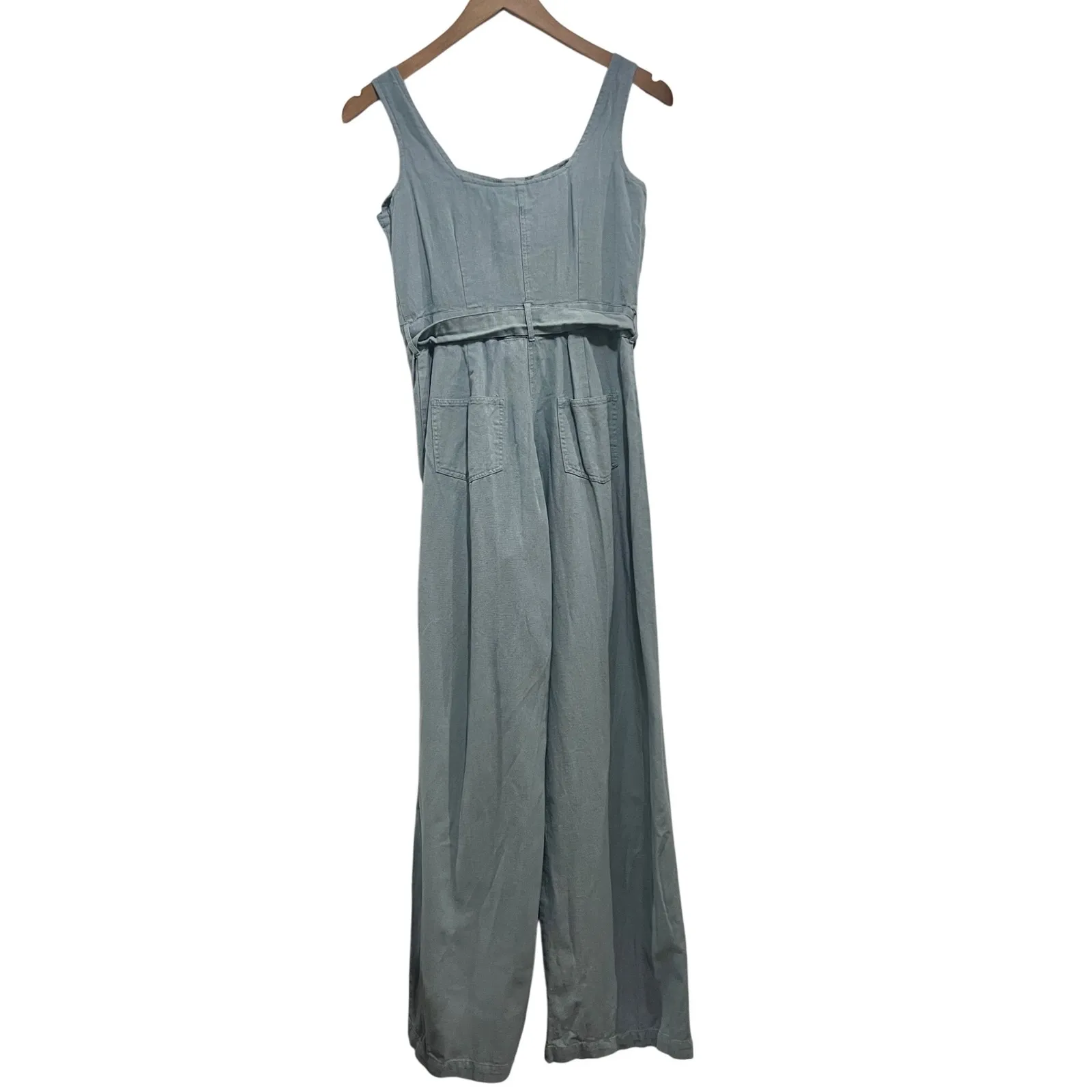 Japna Women's Small Jumpsuit Belted Button Up Wide Leg Casual Blue Cotton Linen - Image 2