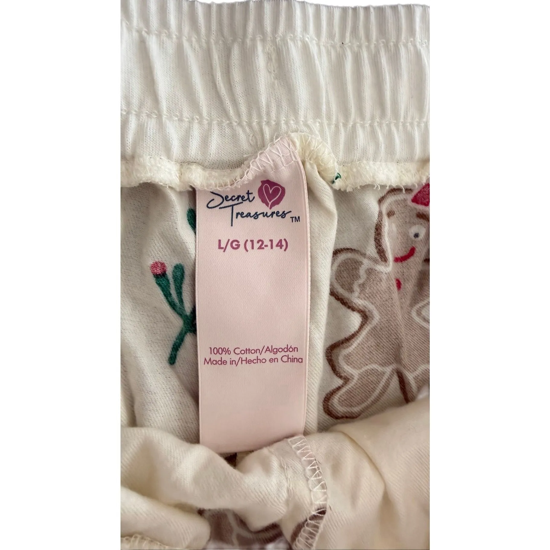 SECRET TREASURES LIGHT WEIGHT FLANNEL JOGGER PANTS IVORY GINGERBREAD CHRISTMAS P - Image 5
