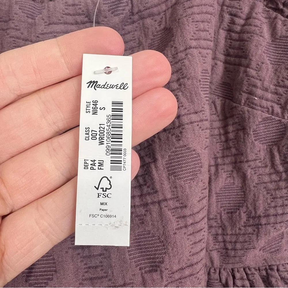 Madewell Floral Quilted Puff-Sleeve Mini Dress in Fig Purple Size Small NWT - Image 9