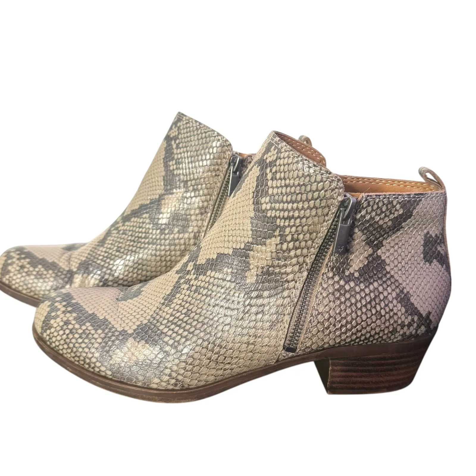 Lucky Brand Basel Booties Snakeskin Print Ankle Boots Zip Up Womens 9.5 Leather‎ - Image 3