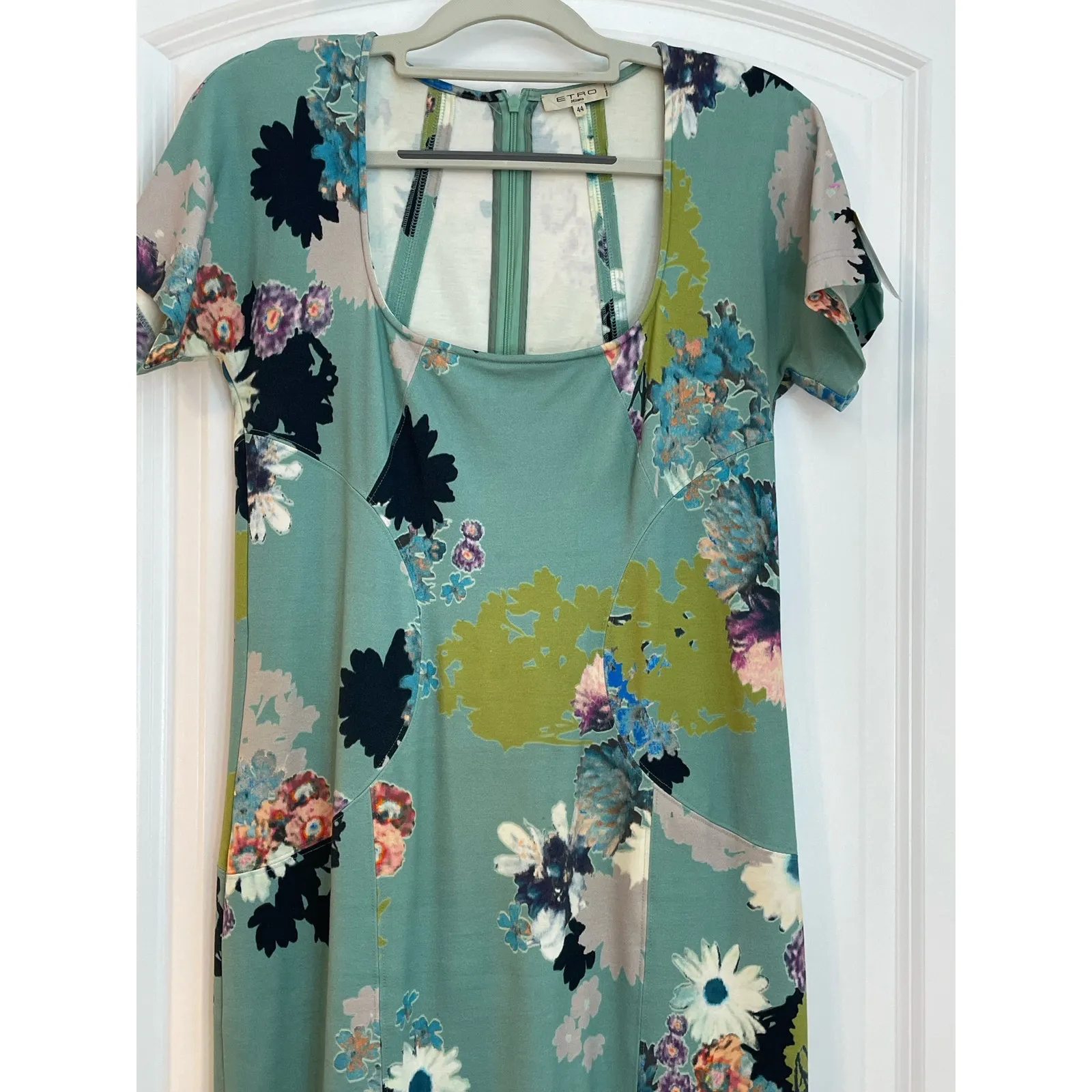 Etro Dress Size 40 Green Floral Stretch Knit Bodycon Cottage Core Country Club - Image 2