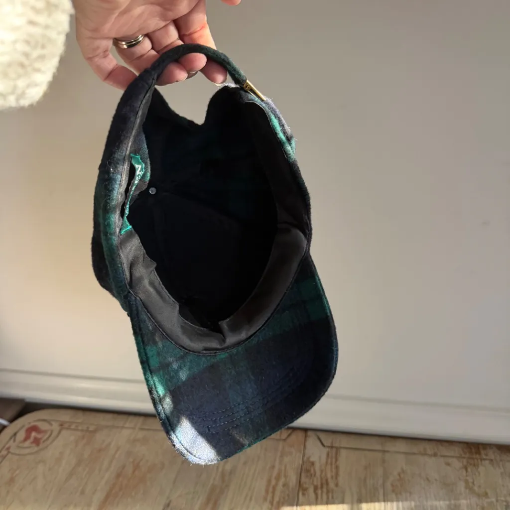 Lauren Ralph Lauren Green Tartan Plaid Wool Baseball Cap Gold Script Logo Preppy - Image 11