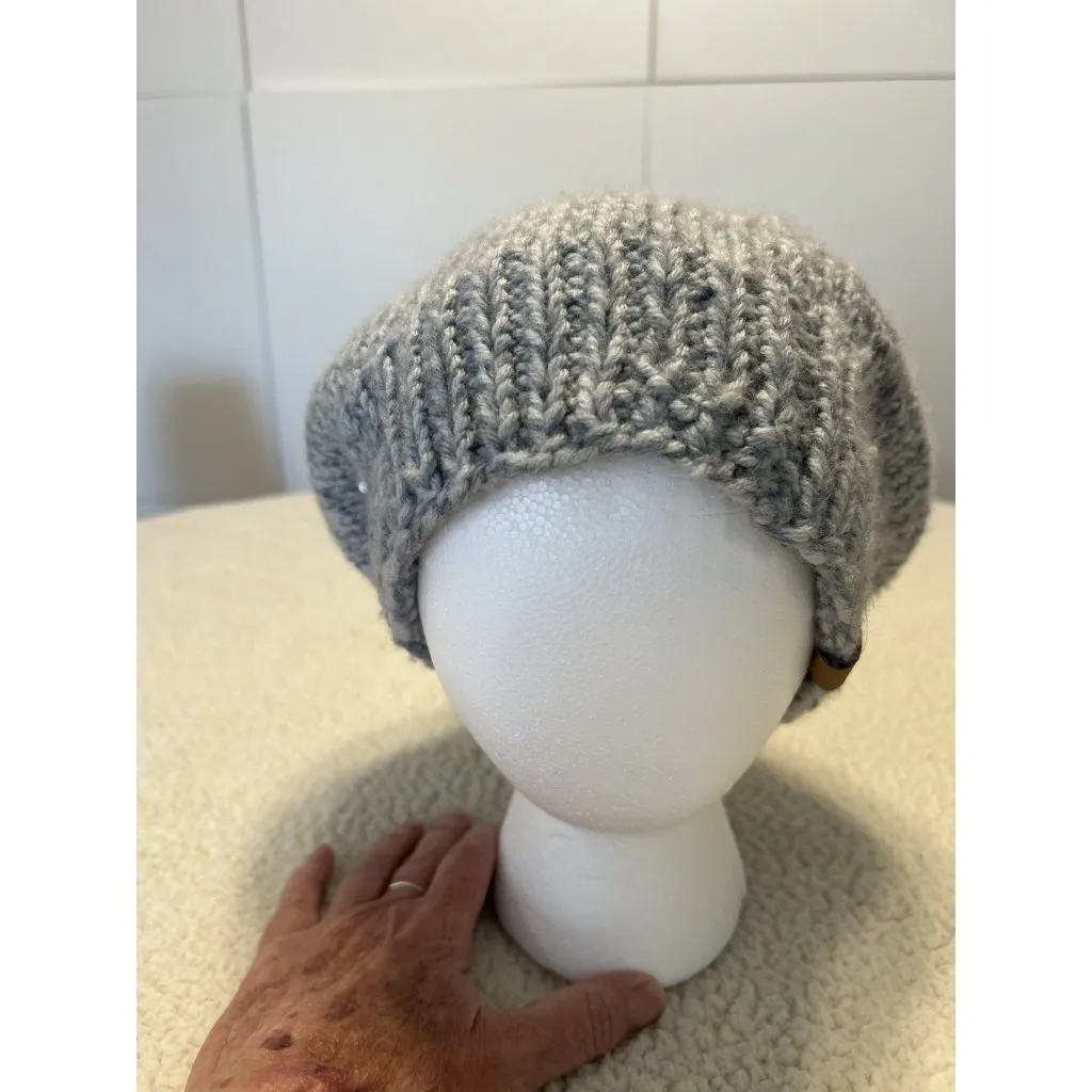 Love Nana Irish Merino Wool Slouch Beanie Hat Fur Pompom Handmade Blue OS - Image 3