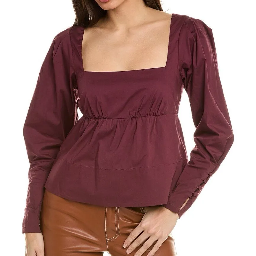 STAUD Peggy Top Plum Cotton Poplin Peplum Blouse Size Large NWT - Image 4
