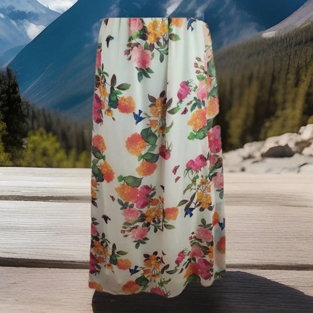 Chic FOREVER 21 Strapless maxi Dress ivory print  Floral Roses Ruffle Sz S BOHOO - Image 3