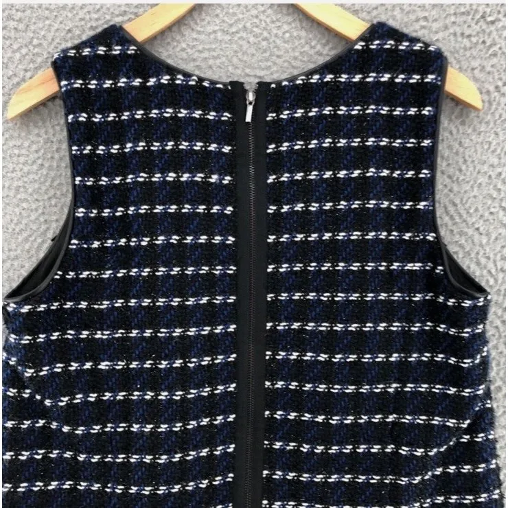 Ann Taylor Dress Womens 4 Blue Boucle Knit‎ Mini Shift Fringe Glitter Sleeveless - Image 3