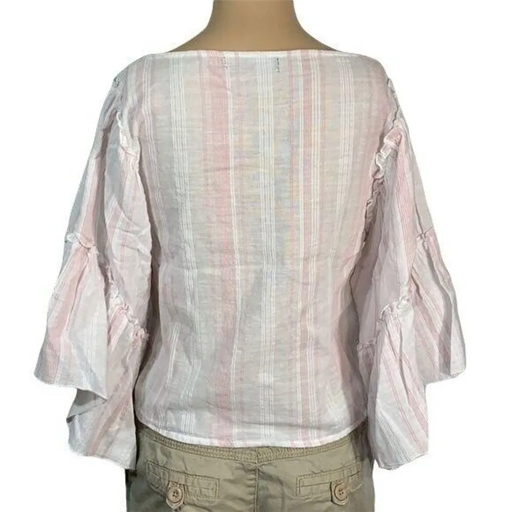 Romeo and Juliet Couture Womens Peasant Top Blouse Shirt Striped Pink White Sm - Image 4