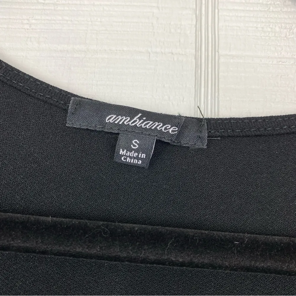 Ambiance Black Long Sleeve Top Mesh Polka Dot Puff Sleeves Size S - Image 6