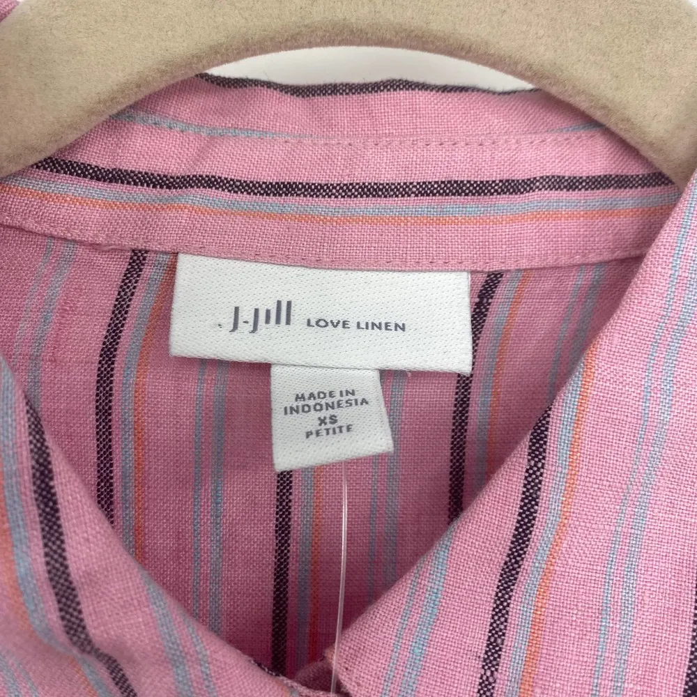 J. Jill Love Linen Shirt Dress Pink Stripe Pattern Womens Size XS Petite NEW - Image 6