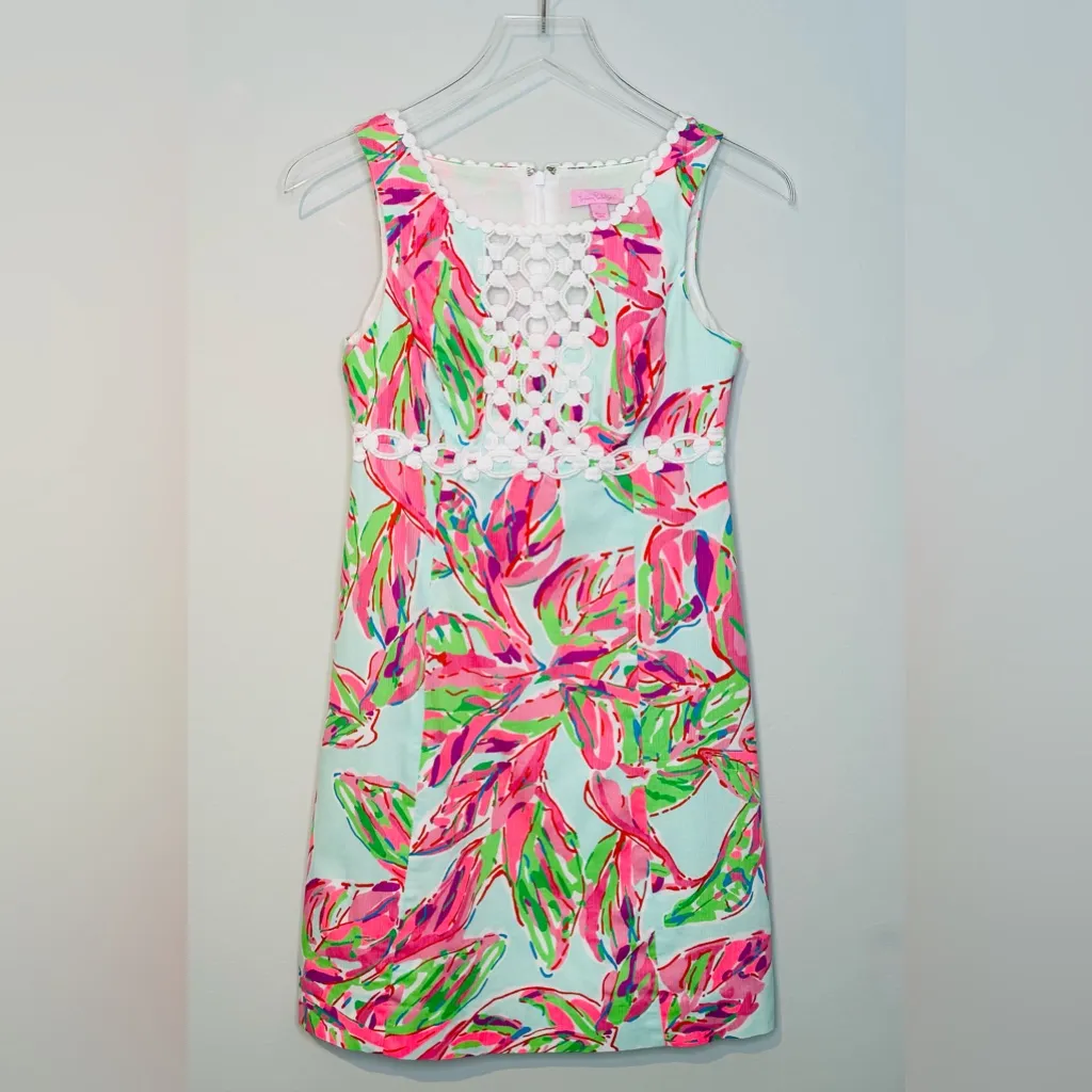 Lilly Pulitzer Rosie In The Vias Green Print Lace Cotton Shift Dress Size 0 - Image 12
