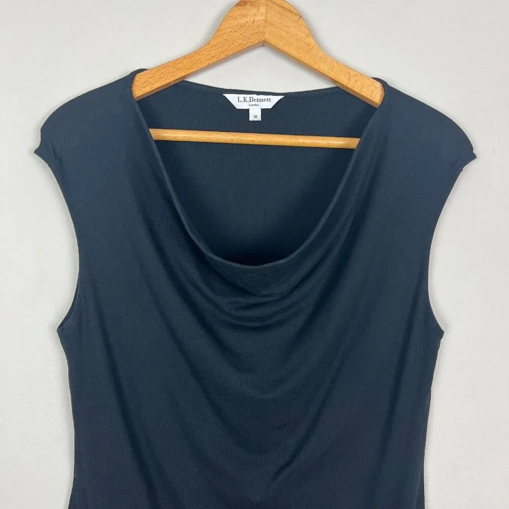 L.K. Bennett Blouse Top Women Medium Black Cowl Neck Sleeveless Lightweight Knit - Image 3