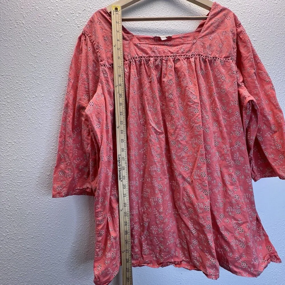 Woman Within Plus orange peach Floral 3/4 Bodice Blouse Tunic Shirt Top 1X. - Image 3