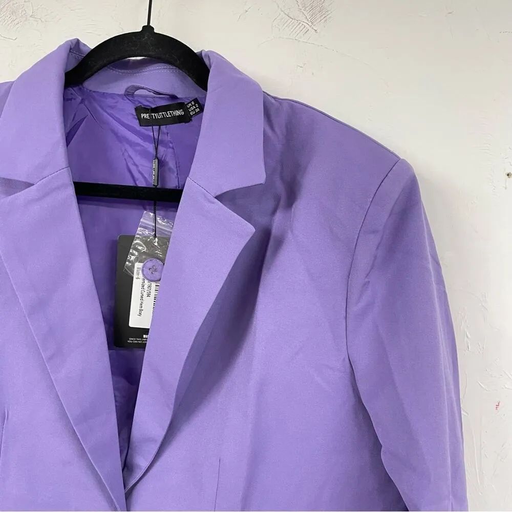 Pretty Little Thing Purple Blazer Jacket Oversized Womens 2 Boyfriend Fall - Image 2