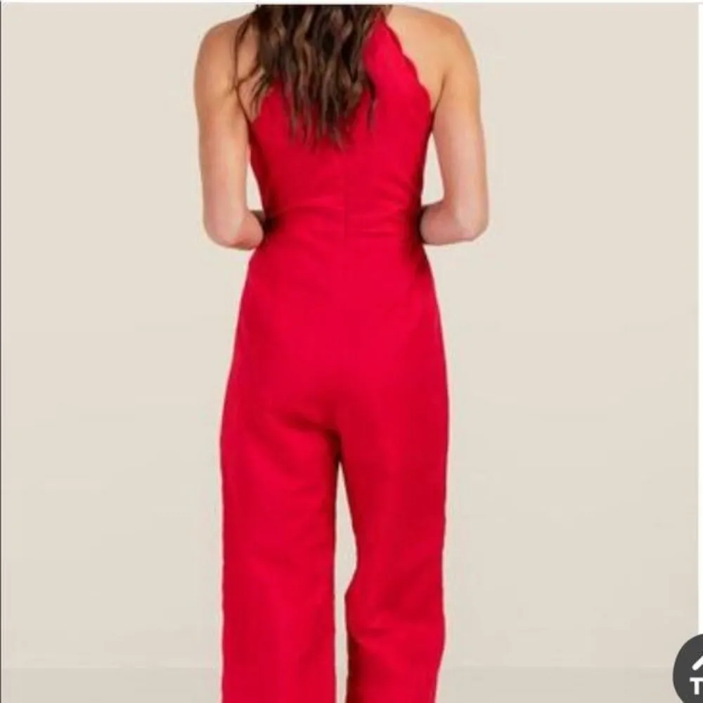 Scalloped Halter Neck Wide Leg Sleeveless Jumpsuit Romper Trixxi Navy Blue XL - Image 4