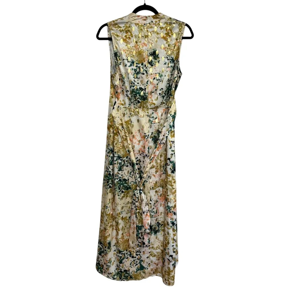Never Fully Dressed Zsu Zsu Gold Foil and Green Sleeveless Wrap Dress - Image 2