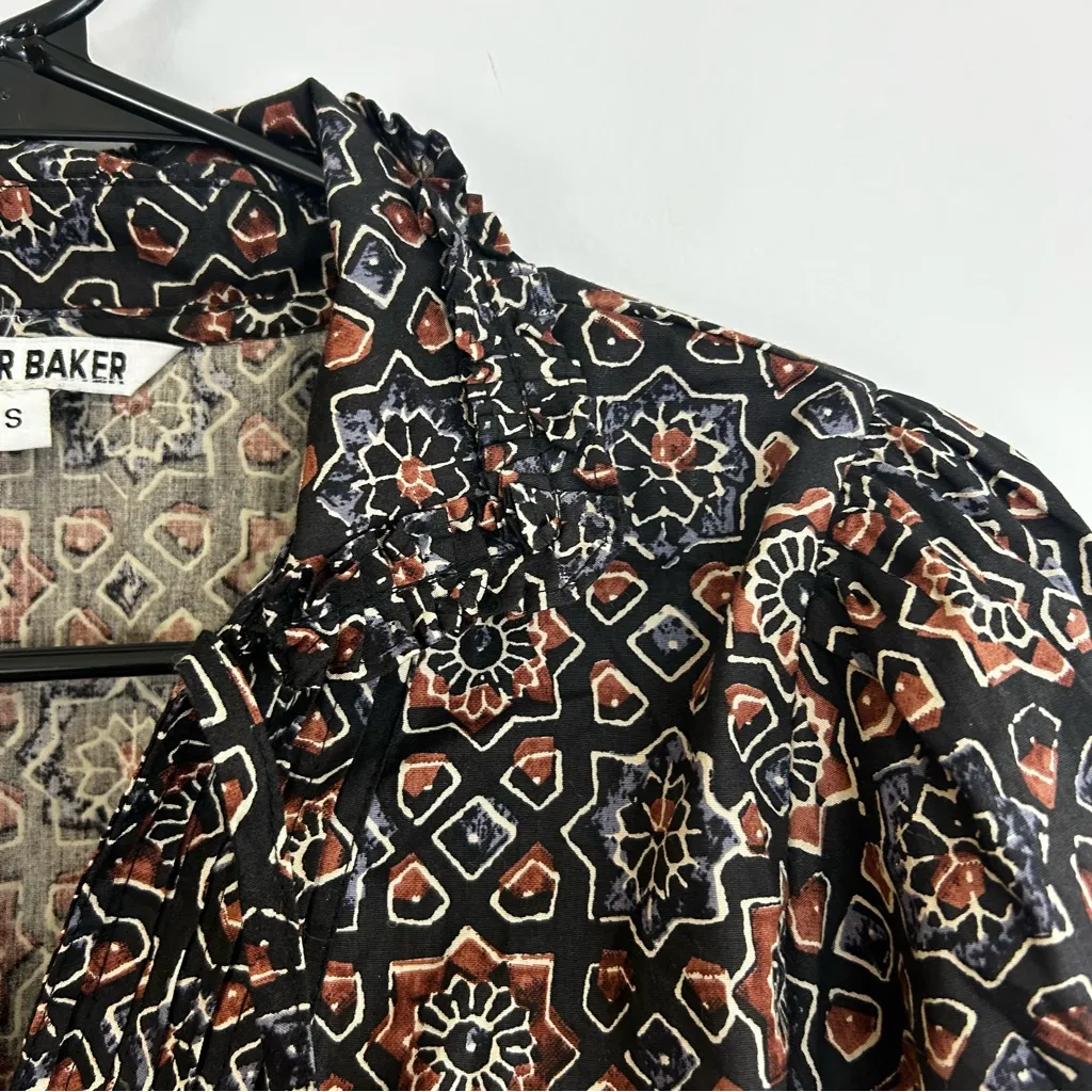 Walter Baker Cassie Black/Brown Boho Mosiac Long Sleeve Ruffle Mini Dress Size 4 - Image 5