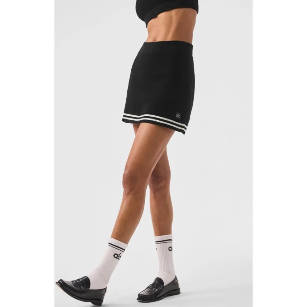 Alo Tennis Club Sweater Knit Skirt Black Ivory Varsity Striped High-Waist Skort - Image 5