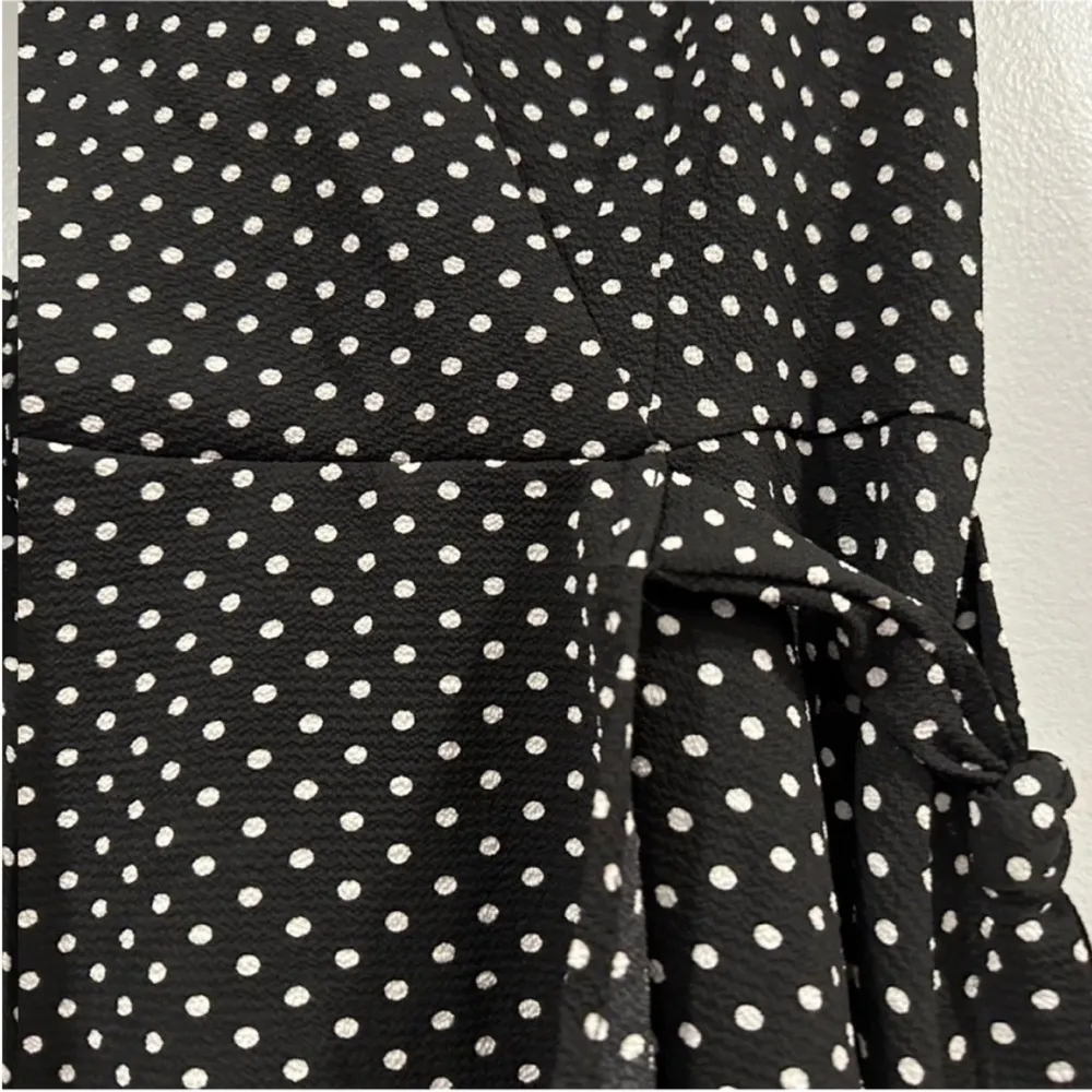 Monteau Black White Polka Dot Faux Wrap Blouse Medium M - Image 3