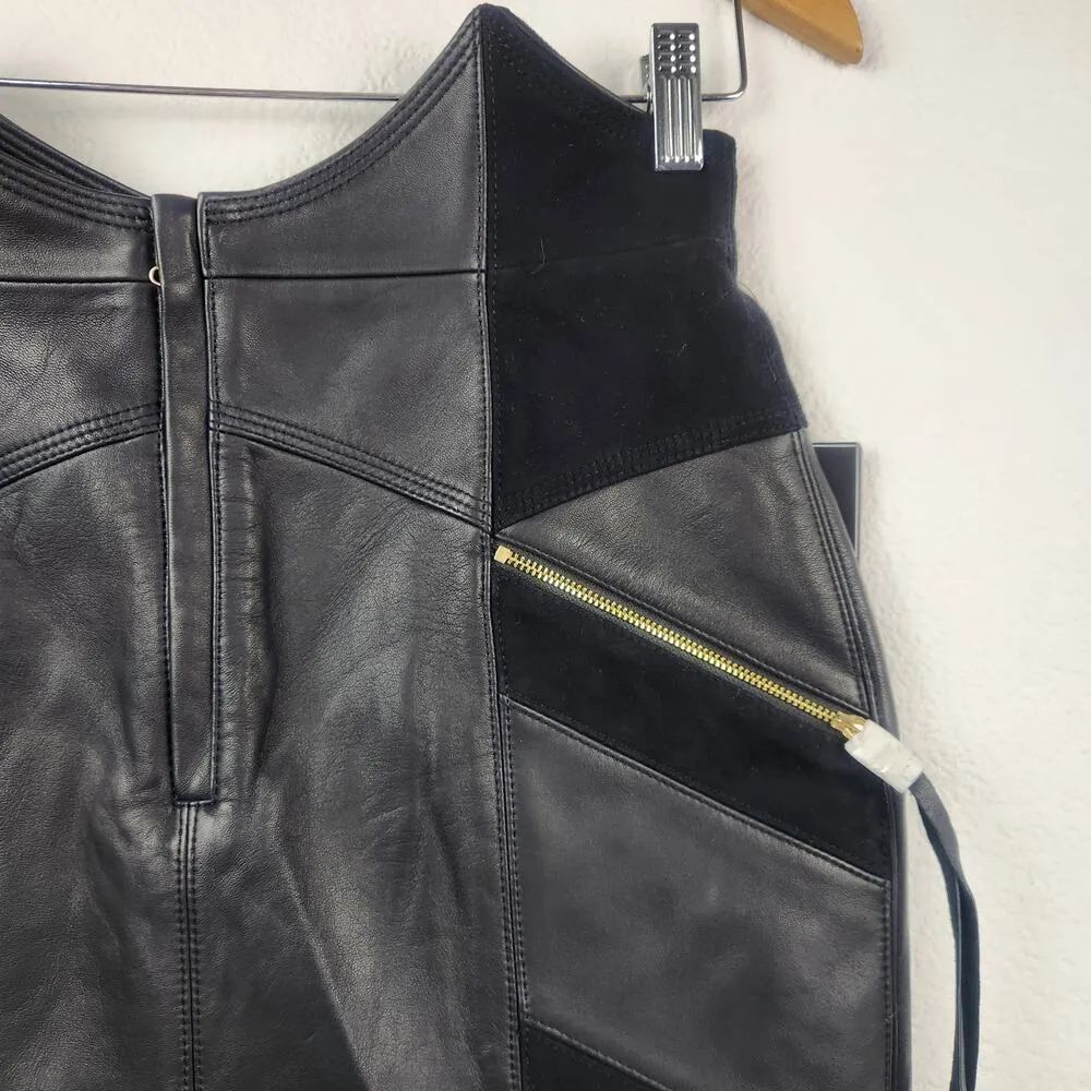 Retrofete Fae Patchwork Skirt Black Lamb Leather Goat Suede Size Medium NWT - Image 6