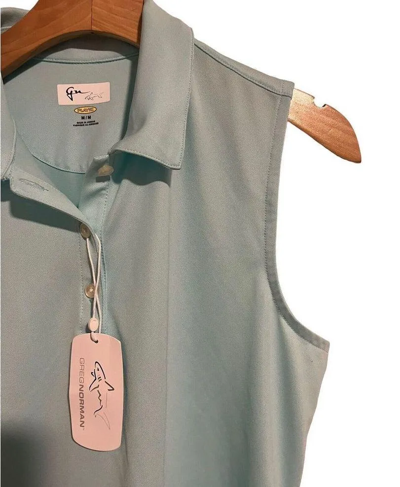 Greg Norman Shirt Womens Medium Aqua Blue Golf Polo Top Blouse Sleeveless NEW - Image 3