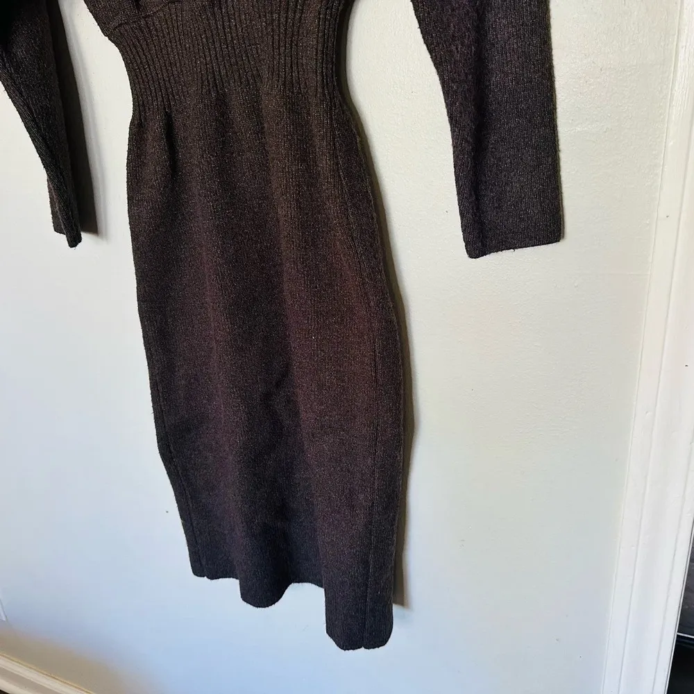MOON RIVER Faux Brown Sweater Long Sleeves V-Neck Wrap Dress Size Extra Small - Image 7