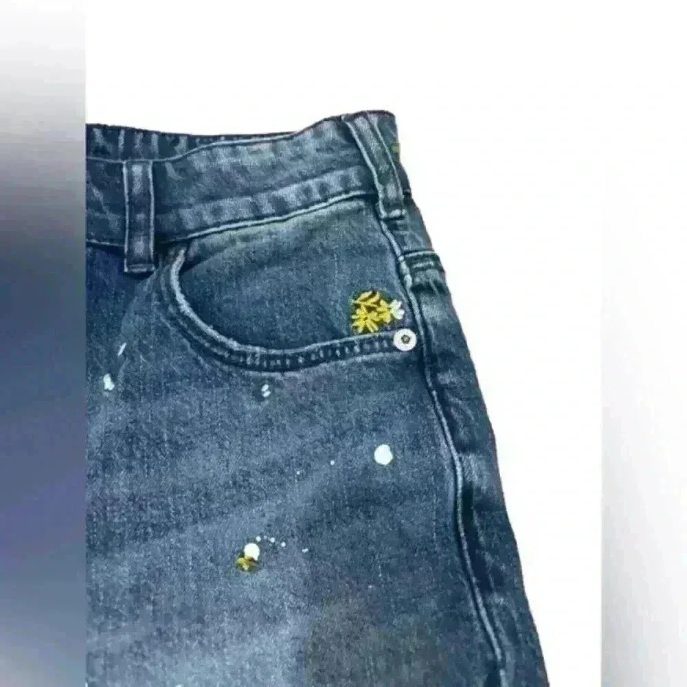 Anthropologie Pilot “The Icon” Flared Jeans 26 Blue Embroidered Paint Splattered - Image 7