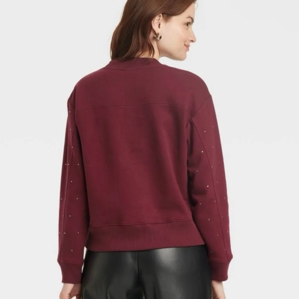 A New Day Rhinestone Sweatshirt in Maroon - Size S - Image 3