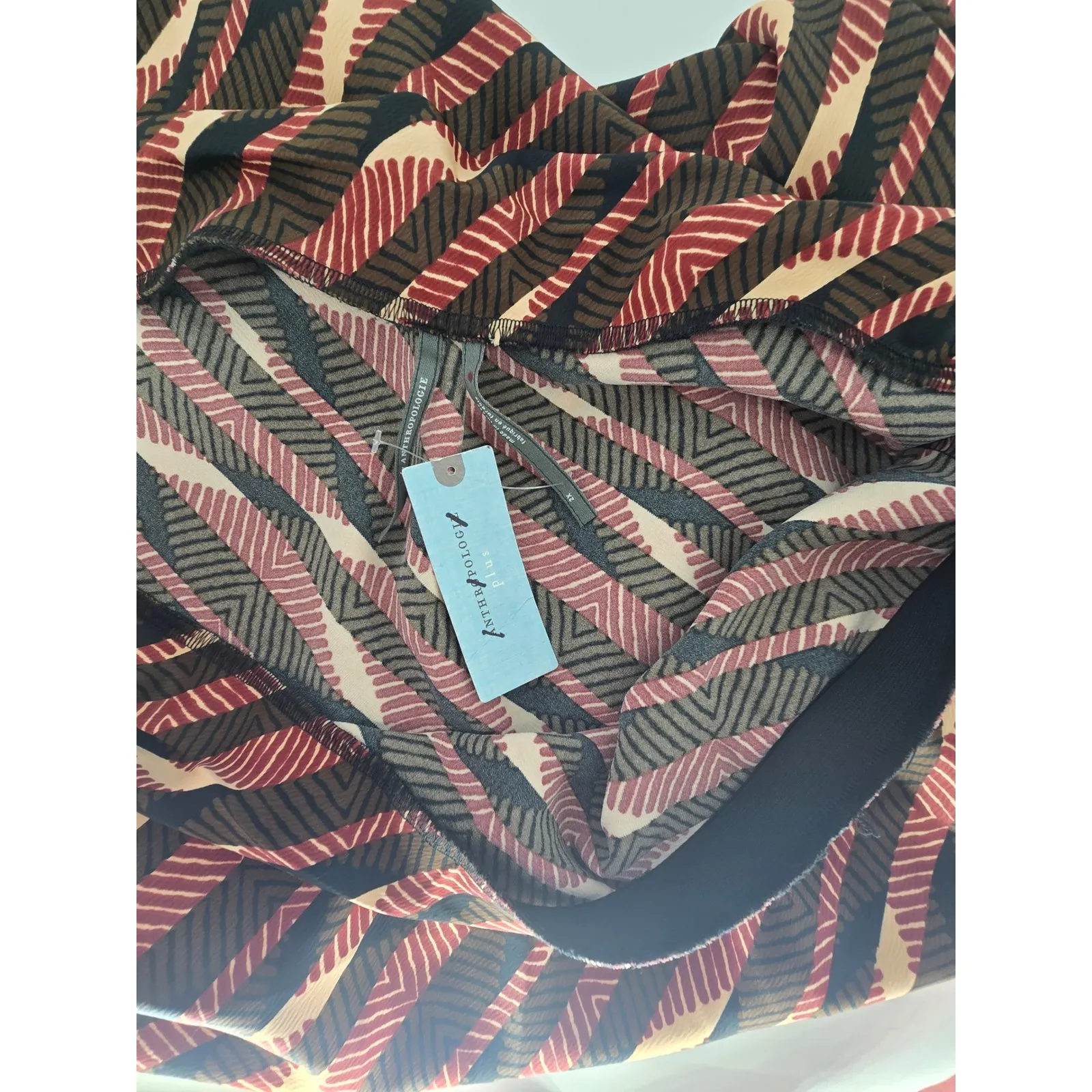 Anthropologie Womens 2X Plus Maxi Skirt Brown Beige Red‎ Stripe Geometric Print - Image 4