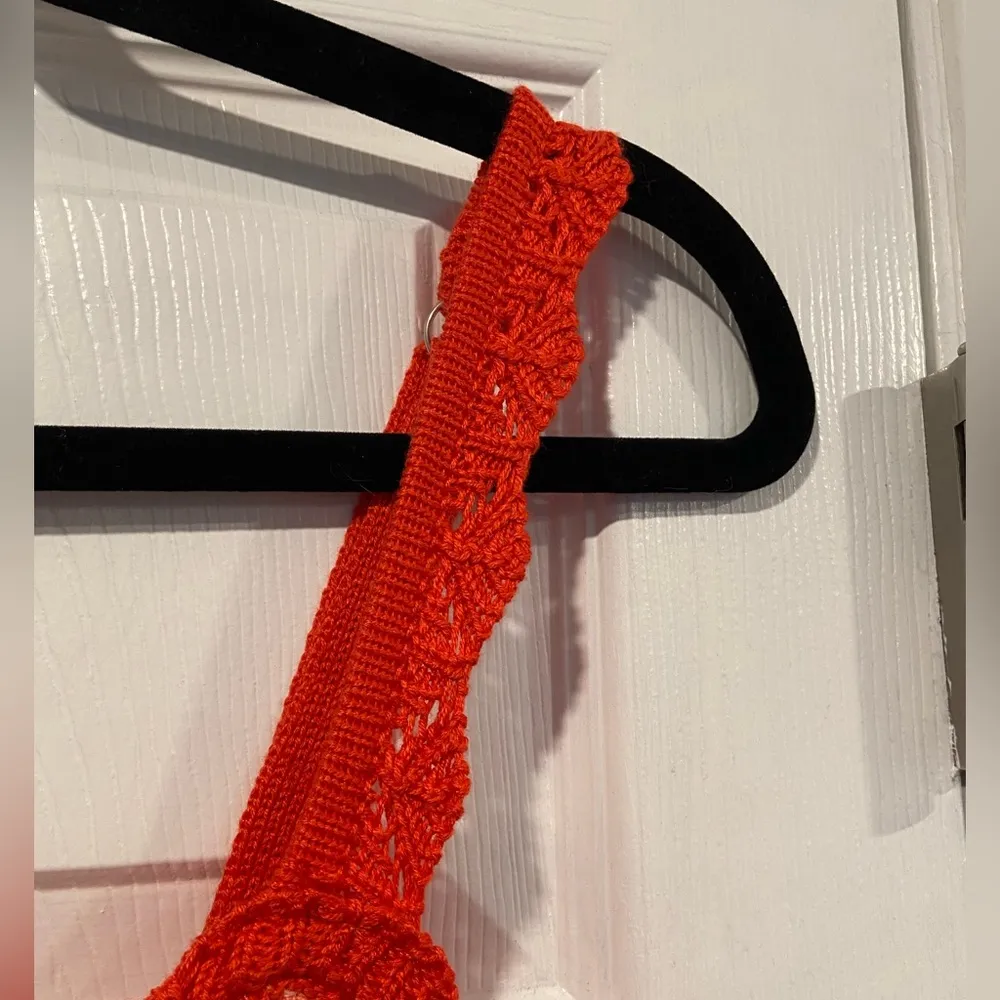 NWT Madden NYC Size XL Orange Coral Stripe Crochet Crop Top V Neck Adjustable - Image 4
