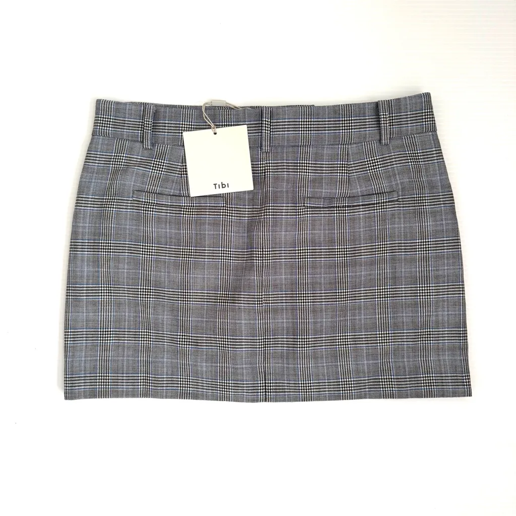 Tibi Cooper Wool Silk Mini Trouser Skirt Preppy Houndstooth Plaid Fall Luxury - Image 4