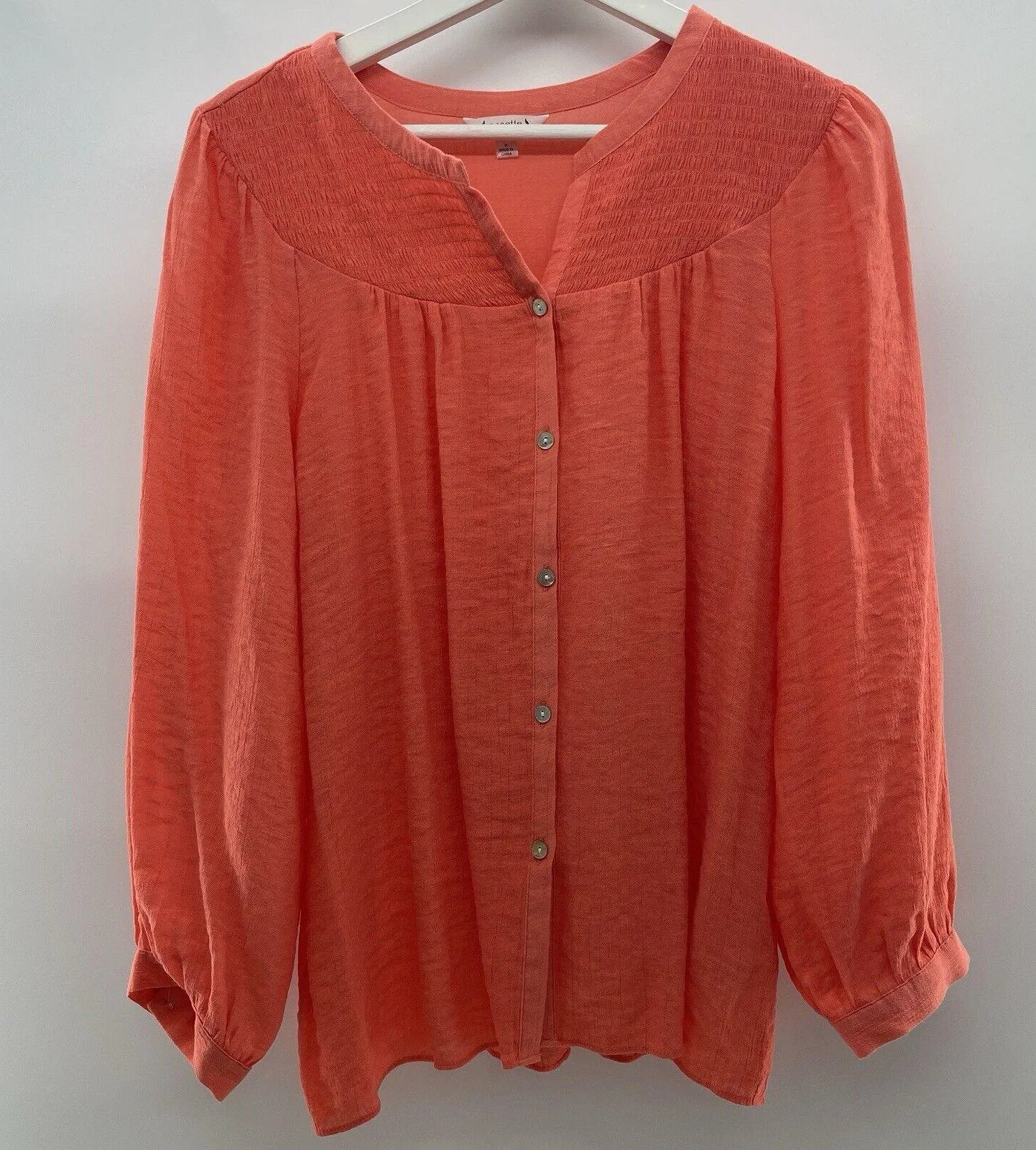 Nanette Lepore Sz M Button Down Shirt Long Sleeve Smocked Yolk Top Gauzy Blouse - Image 3