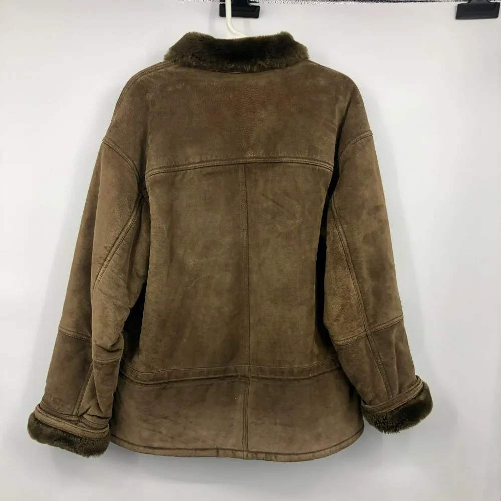 Gallery Leather Coat Womens M Used Brown Faux Fur Lining and Collar - Image 2