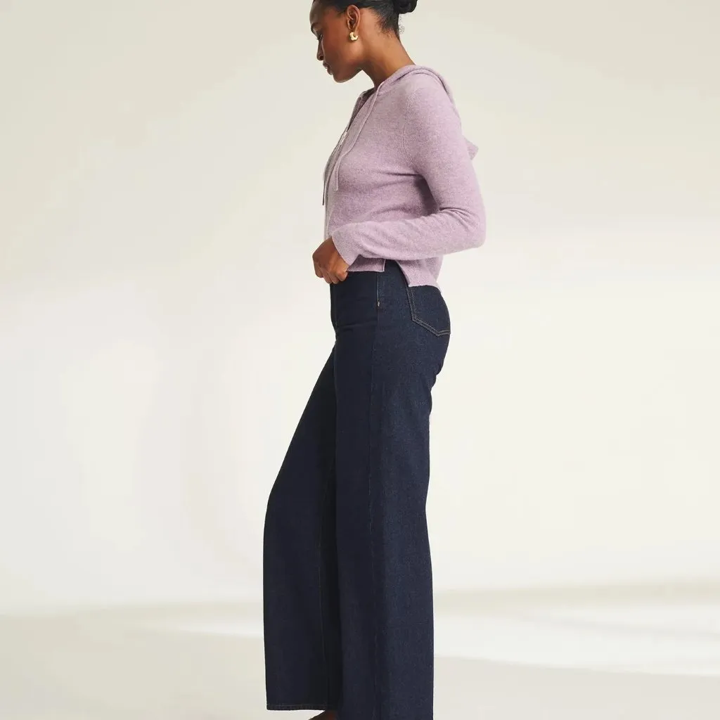 Naadam Signature Cashmere Cropped Zip Up Hoodie in Lavender, Size Small - Image 4