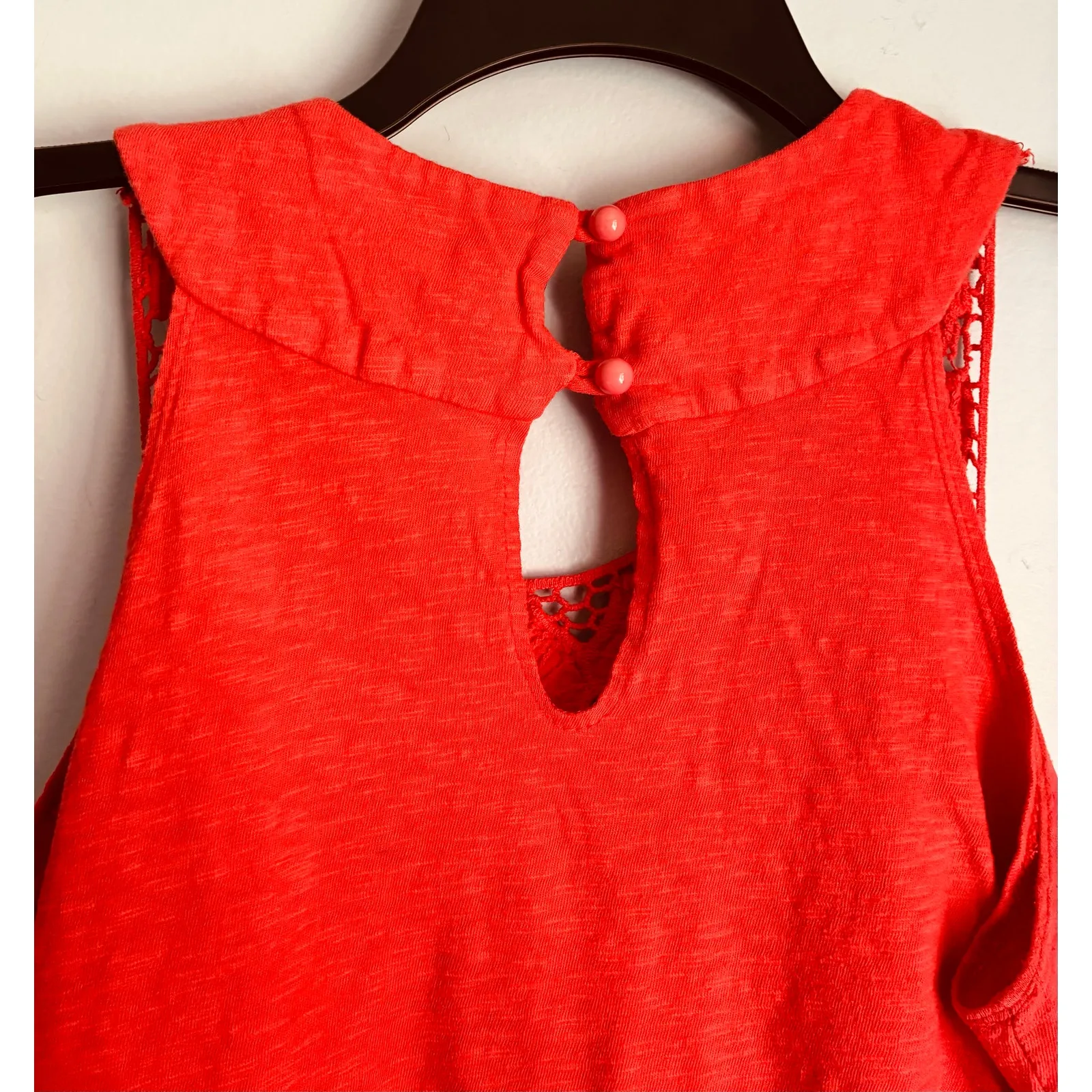 Vintage Y2K Sleeveless Top Women's Medium Orange Floral Crochet Granola Boho - Image 6