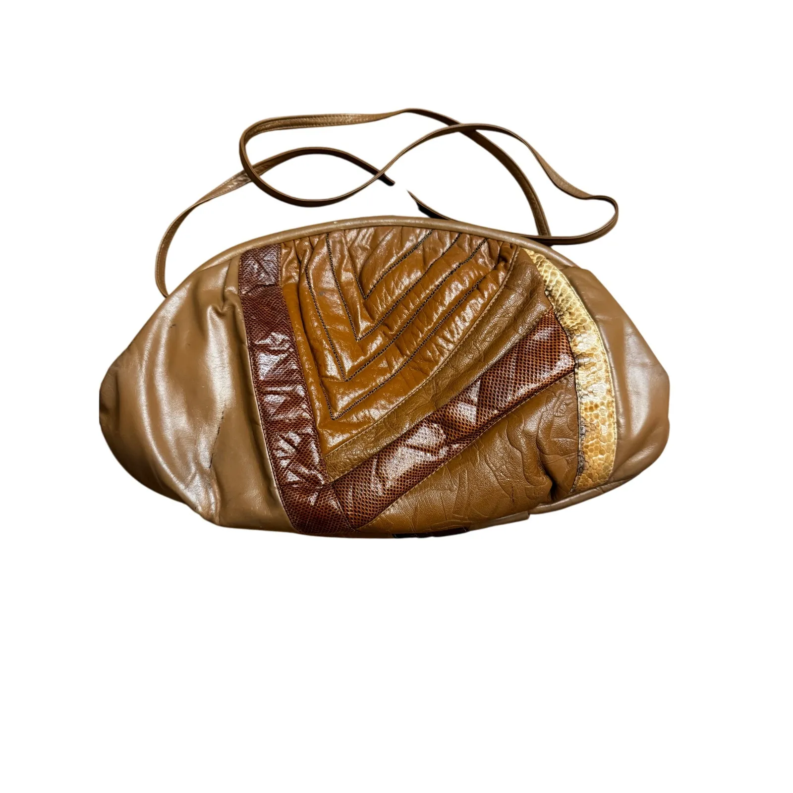 Vintage Sharif Leather Patchwork Purse 1980s Crossbody Bag Brown Tan Retro - Image 2