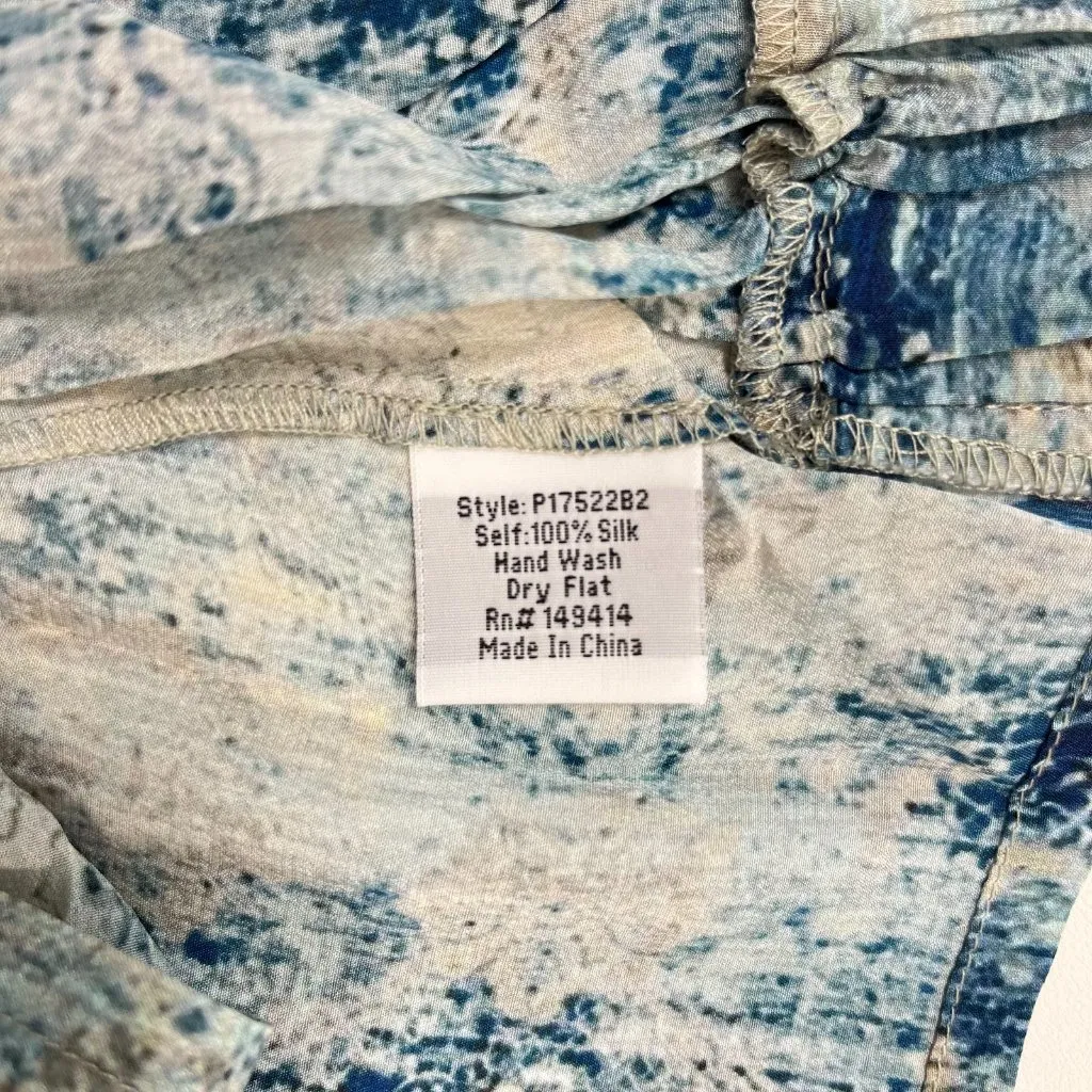 NWOT Johnny Was Santorini Blouse Silk Pete Greta Women Sz XXL Blue Short Sleeve - Image 9