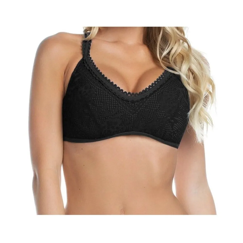 BECCA By Rebecca Virtue Black M E-Cup (DD-CUP) Ladder Back Bralette Bikini Top - Image 2