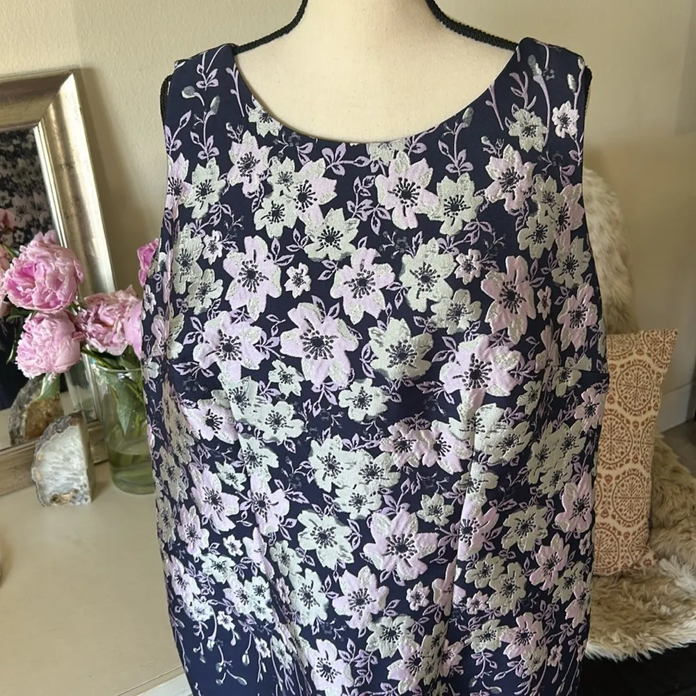 Talbots women petite 16 navy lilac silver sheath floral formal party dress​​ - Image 2